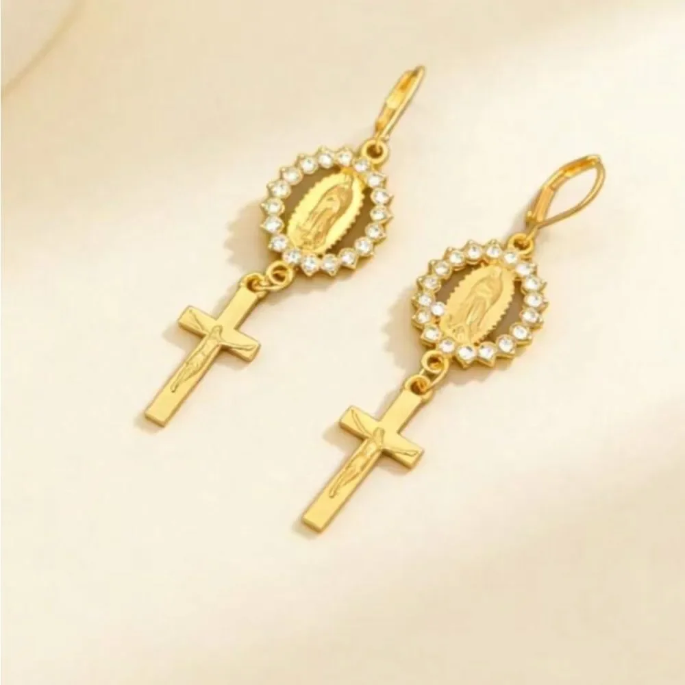 Virgin Mary Cross Drop Earrings A1735